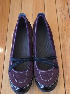 Privo Black Purple Leather Mary Jane Slip On Wedge Heel 8